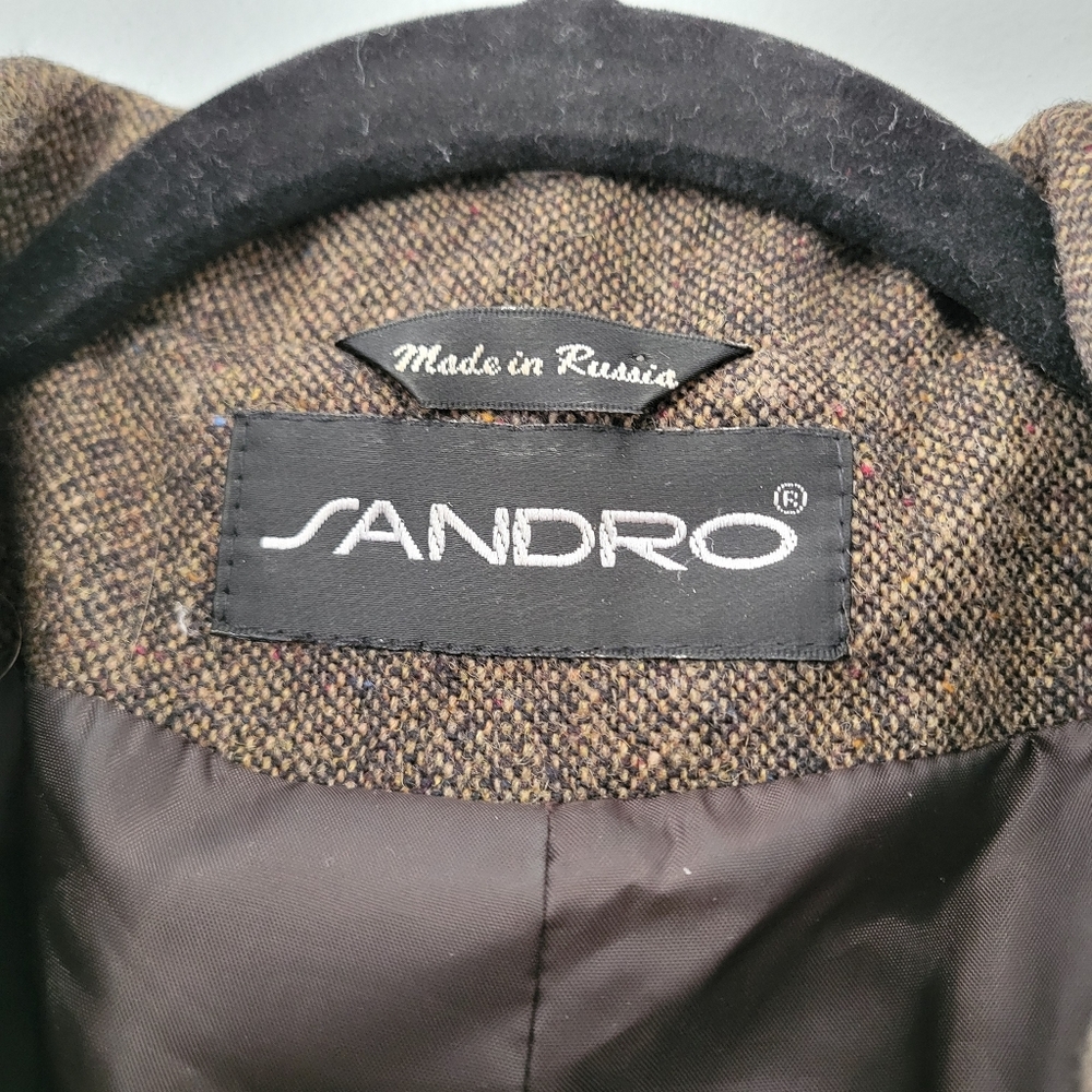 Sandro Women's Brown Tweed Wool Blazer Jacket Size 16 Minimal Classic Vintage - Picture 2 of 14